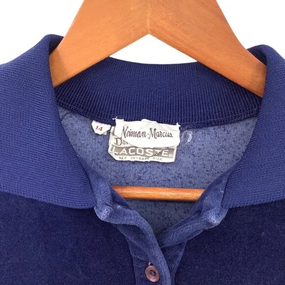 Lacoste Women's Blue Velour Polo Long Sleeve Dress Size 14 - Picture 3 of 6